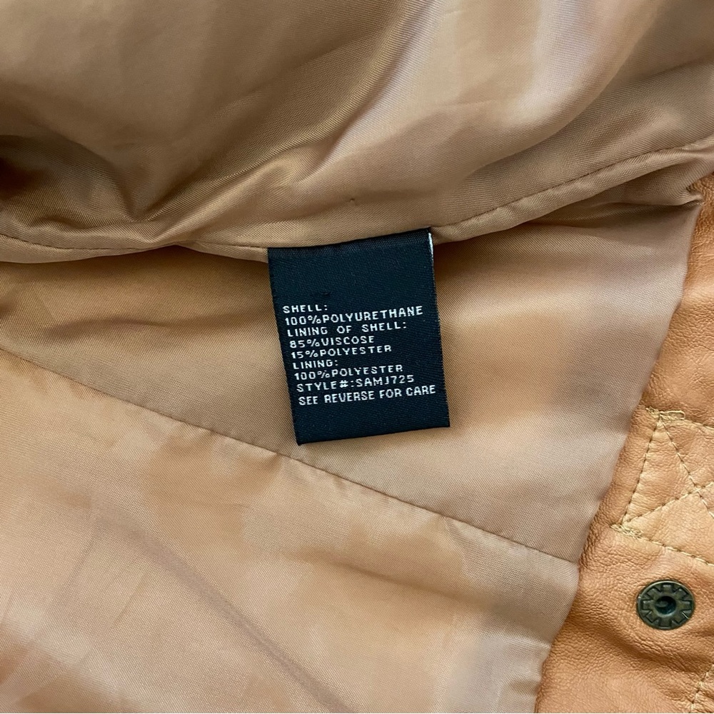 Cognac Quilted Moto Vegan Leather Jacket by BLANC NOIR - Picture 10 of 15